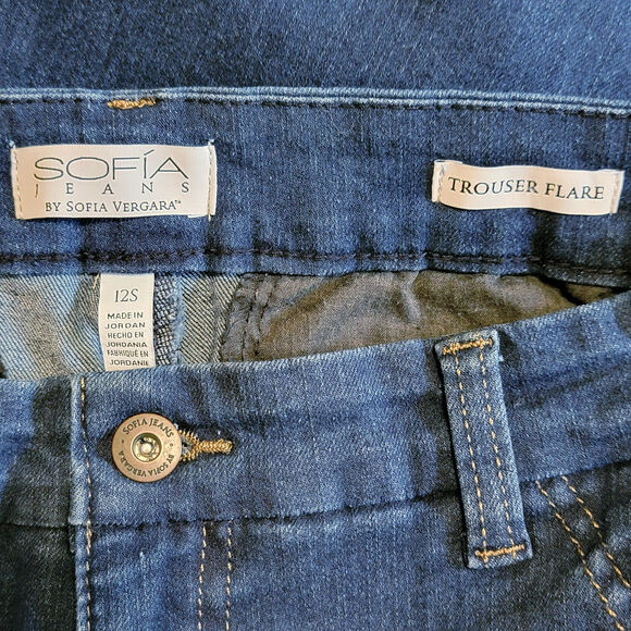 Sophia Jeans by Sophia Vergara Blue Denim Trouser Flare High Rise Jeans Size 12 - Picture 14 of 16